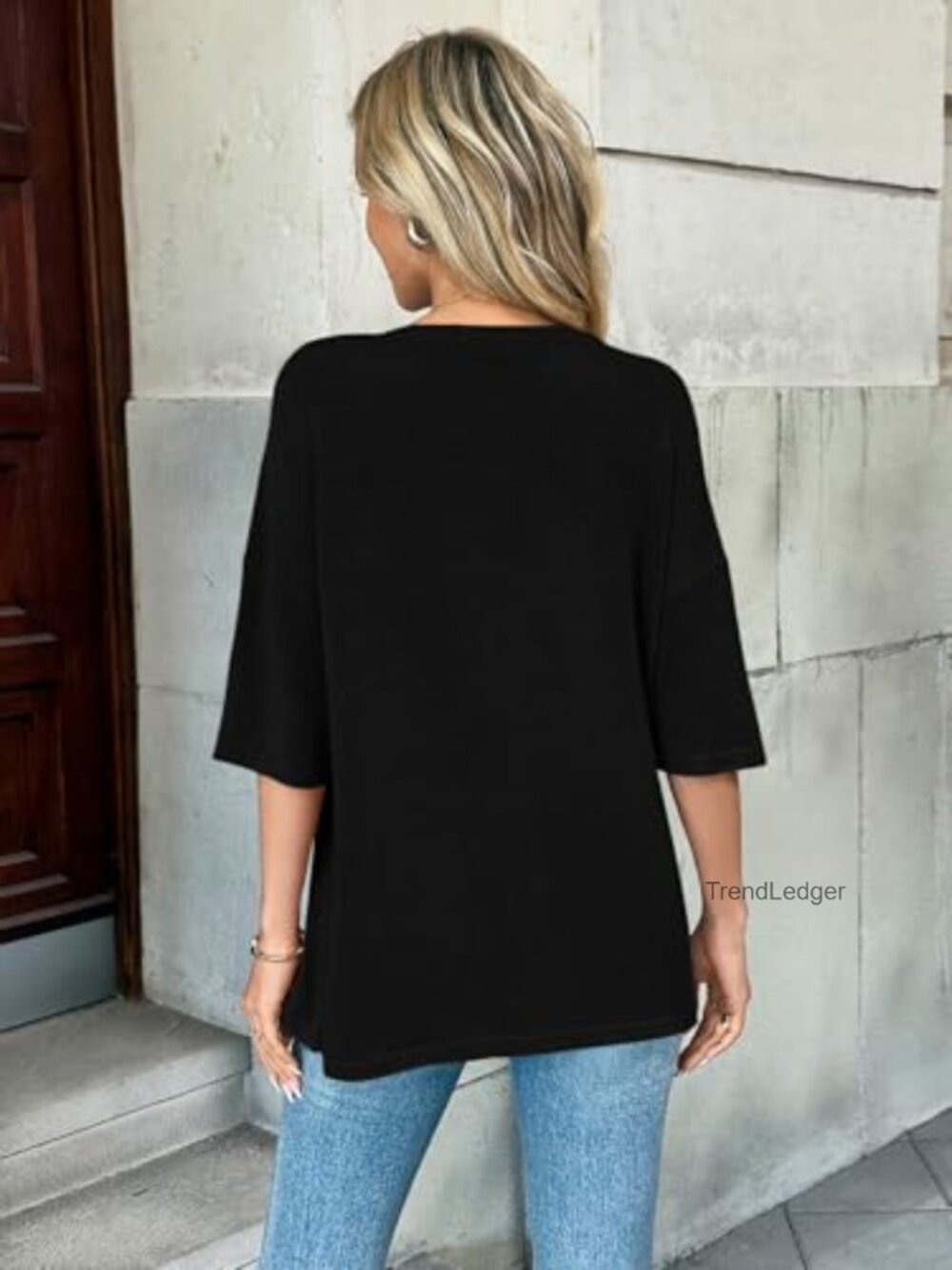 Oversized Short Sleeve Button Down Cardigan Crew Neck Knit Top Summer - Picture 2 of 6